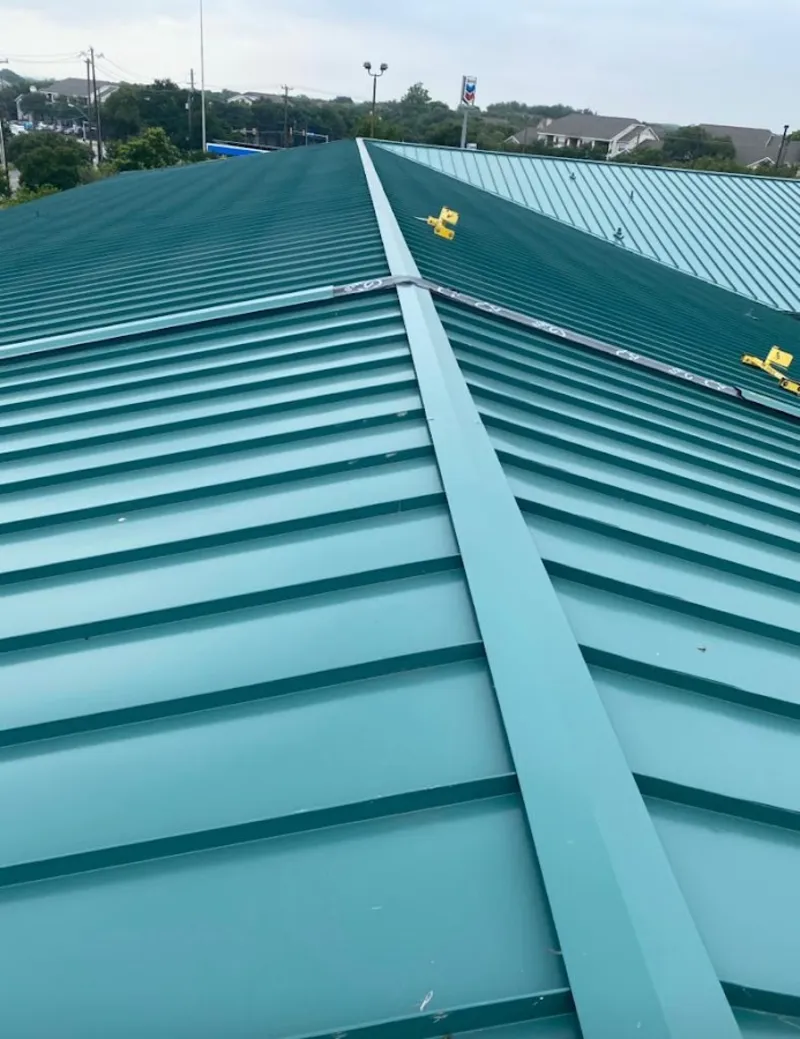 Green commercial metal roof ridge and valley for Metal Roof Repair in Muncie